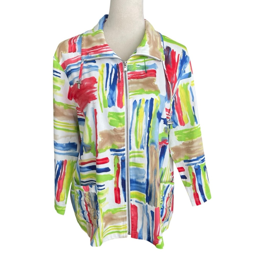Toni‎ Morgan Cotton Blend Artsy Jacket Women Size L Colorful Lightweight Preppy